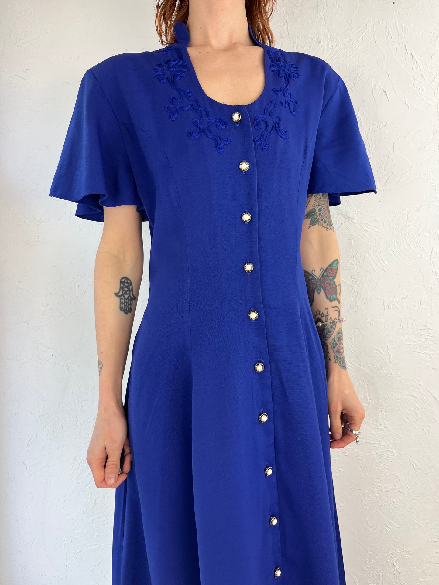 80s 'Savannah' Electric Blue Button Up Maxi Dress