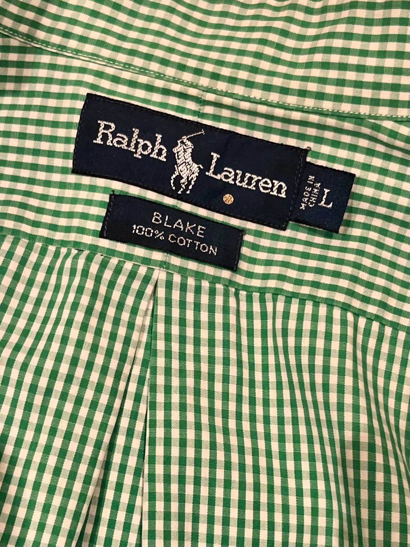 Y2K 'Ralph Lauren' Green Gingham Shirt / Large