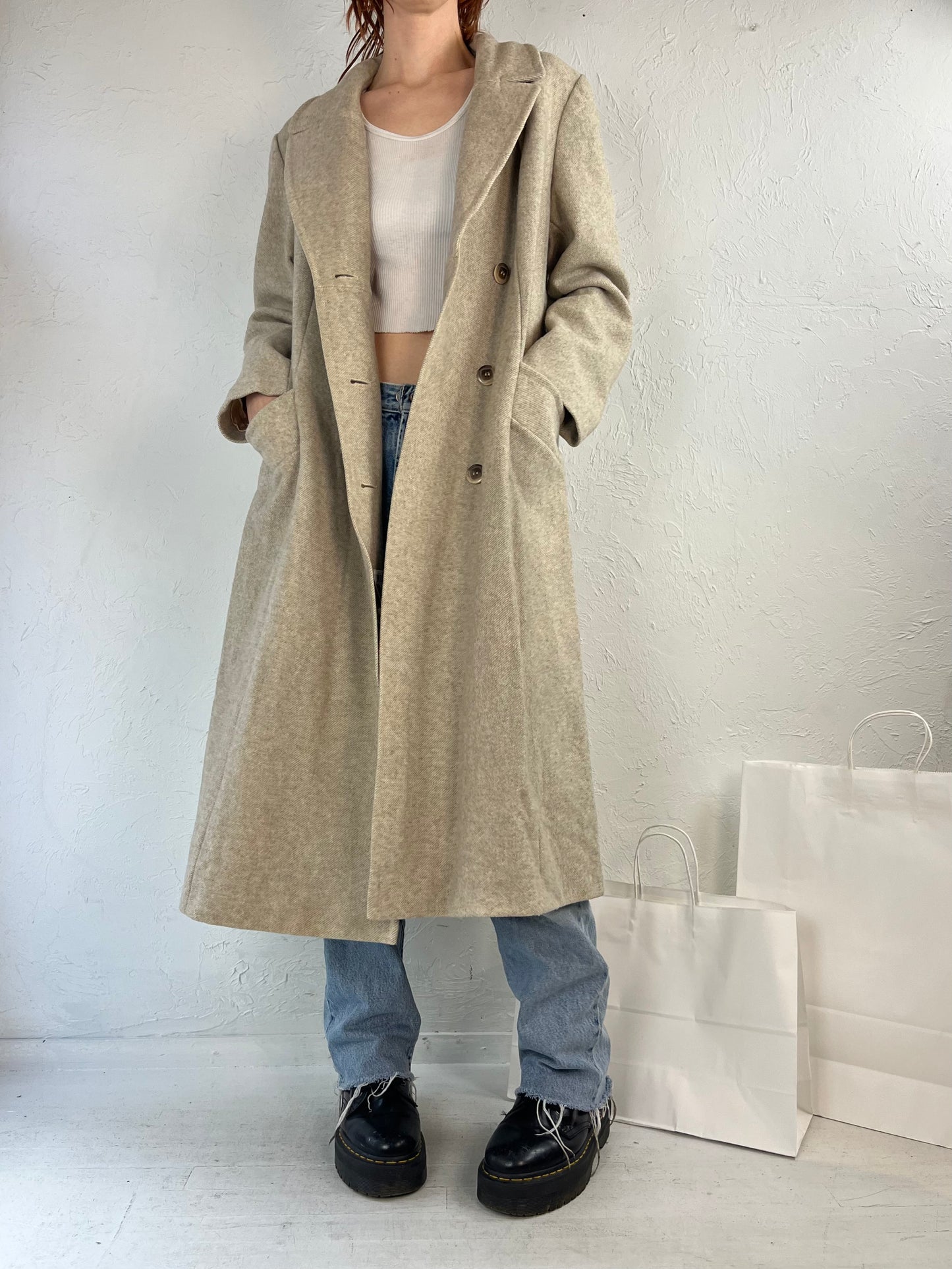 80s 'Alorna' Beige Wool Nylon Coat / Small