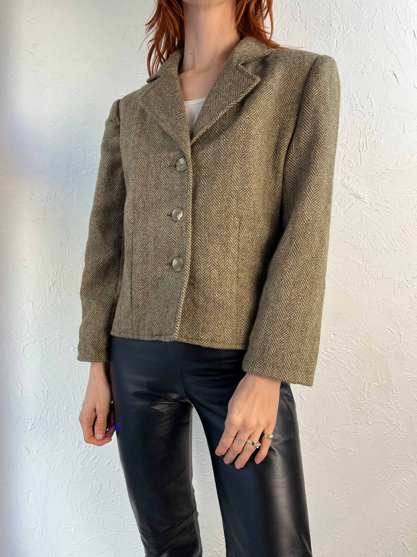 Y2K 'Samantha Taylor' Beige Herringbone Wool Blazer Jacket / 6
