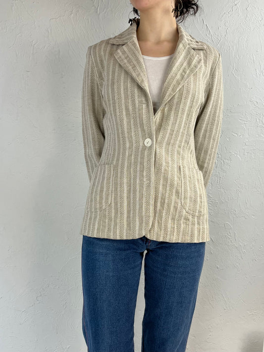 Vintage Handmade Beige Striped Fitted Blazer Jacket / Small