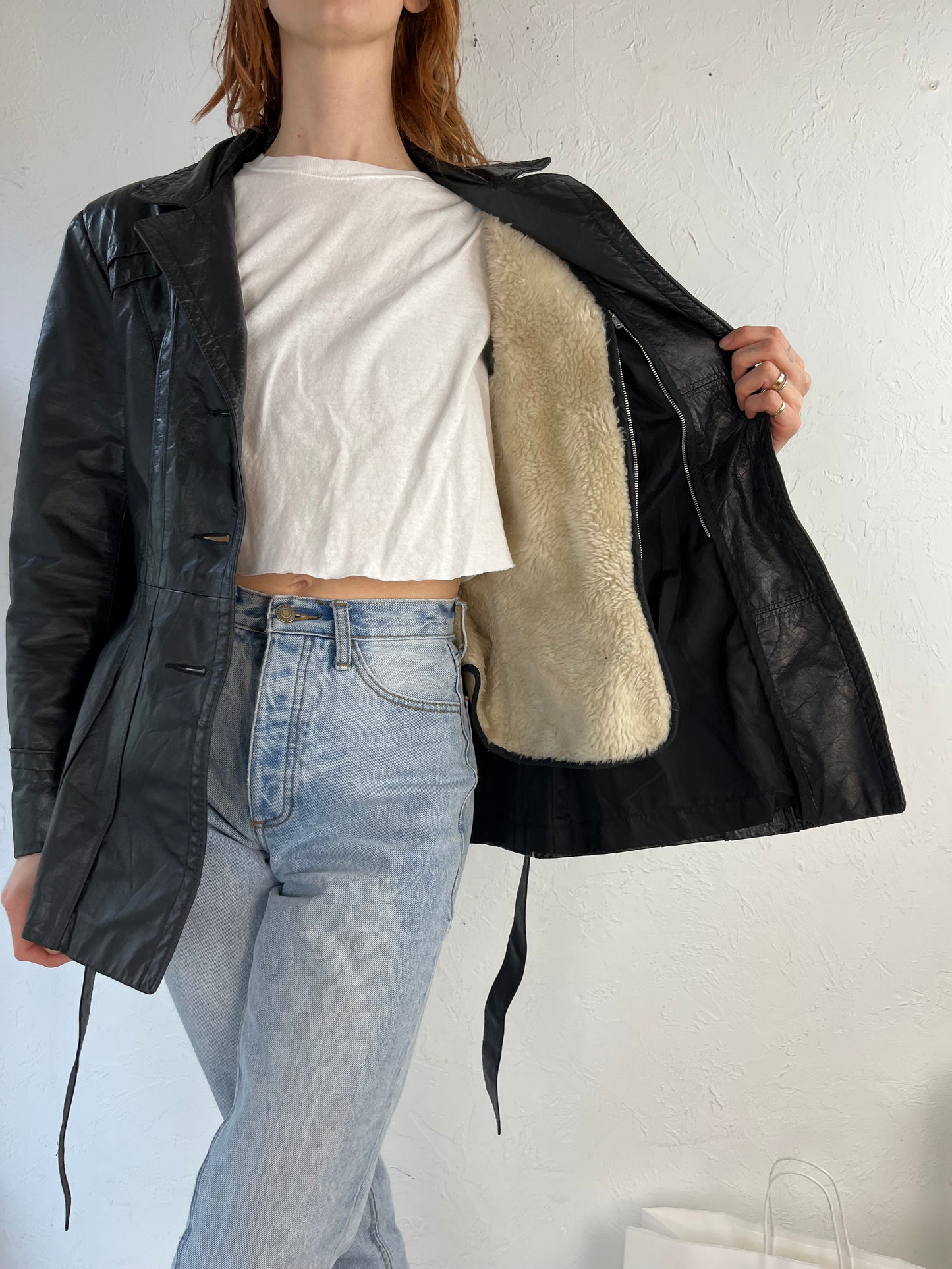 80s 'Sears' Black Leather Jacket w/ Zip Out Lining / Medium