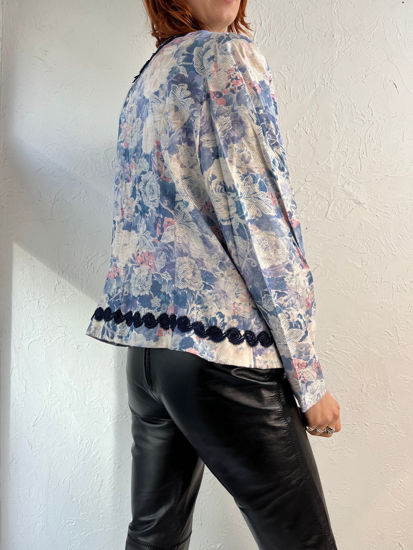 80s 'Silhouettes' Pastel Floral Print Blazer Jacket / Medium
