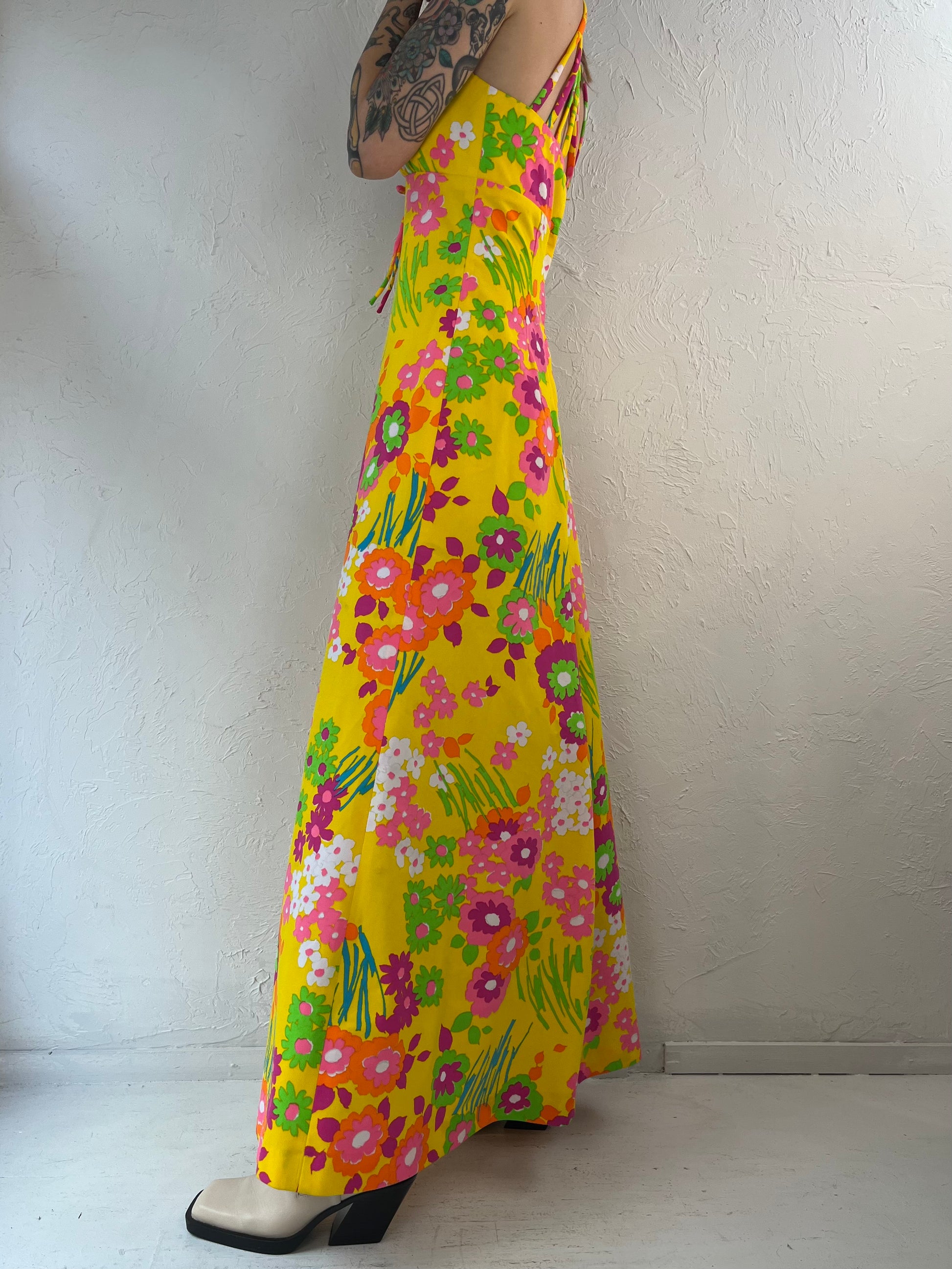 70s Floral Print Halter Hippie Dress / Small – Wildhoneygoods