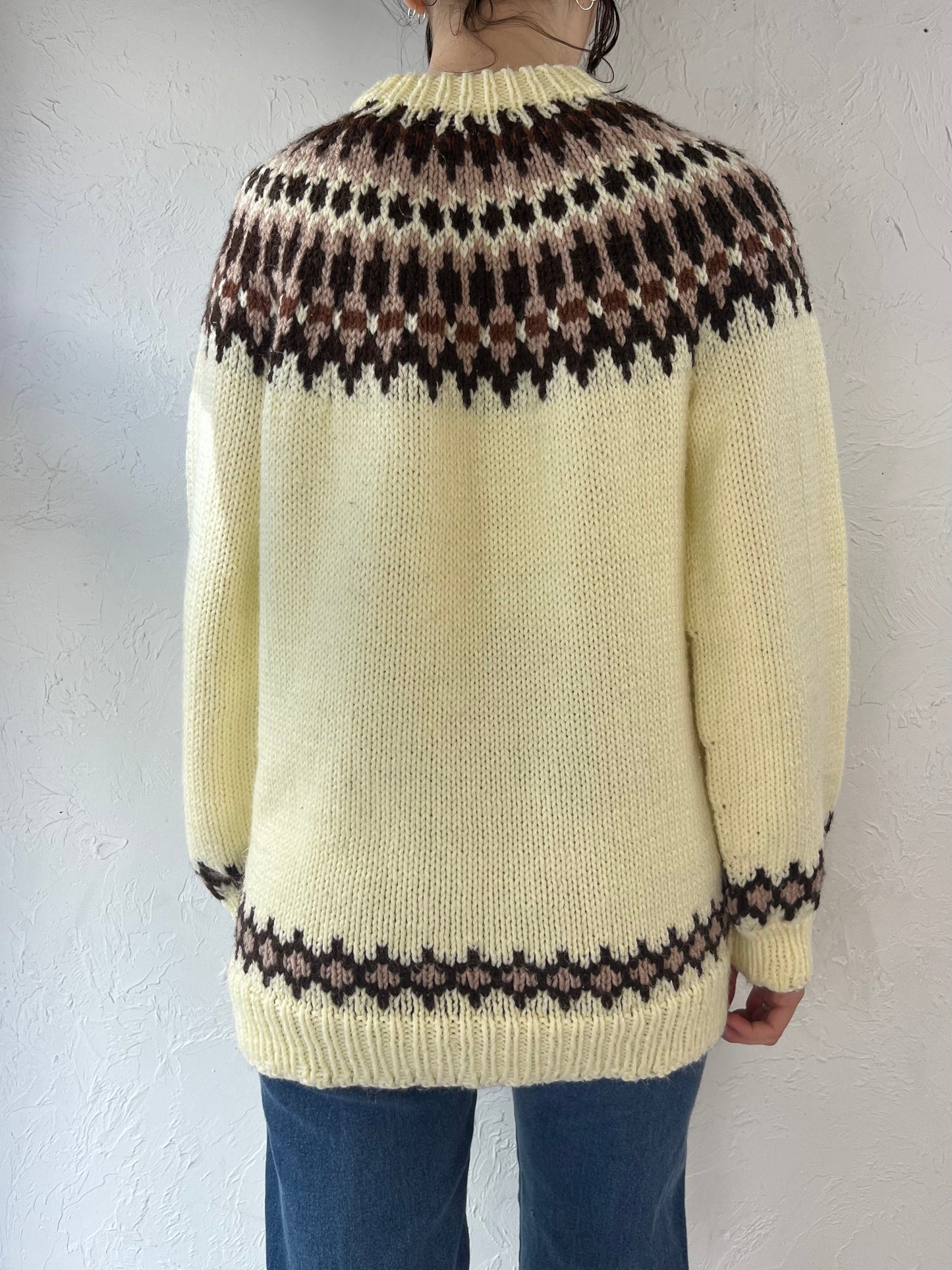 90s Hand Knit Acrylic Fair Isle Ski Sweater / Medium
