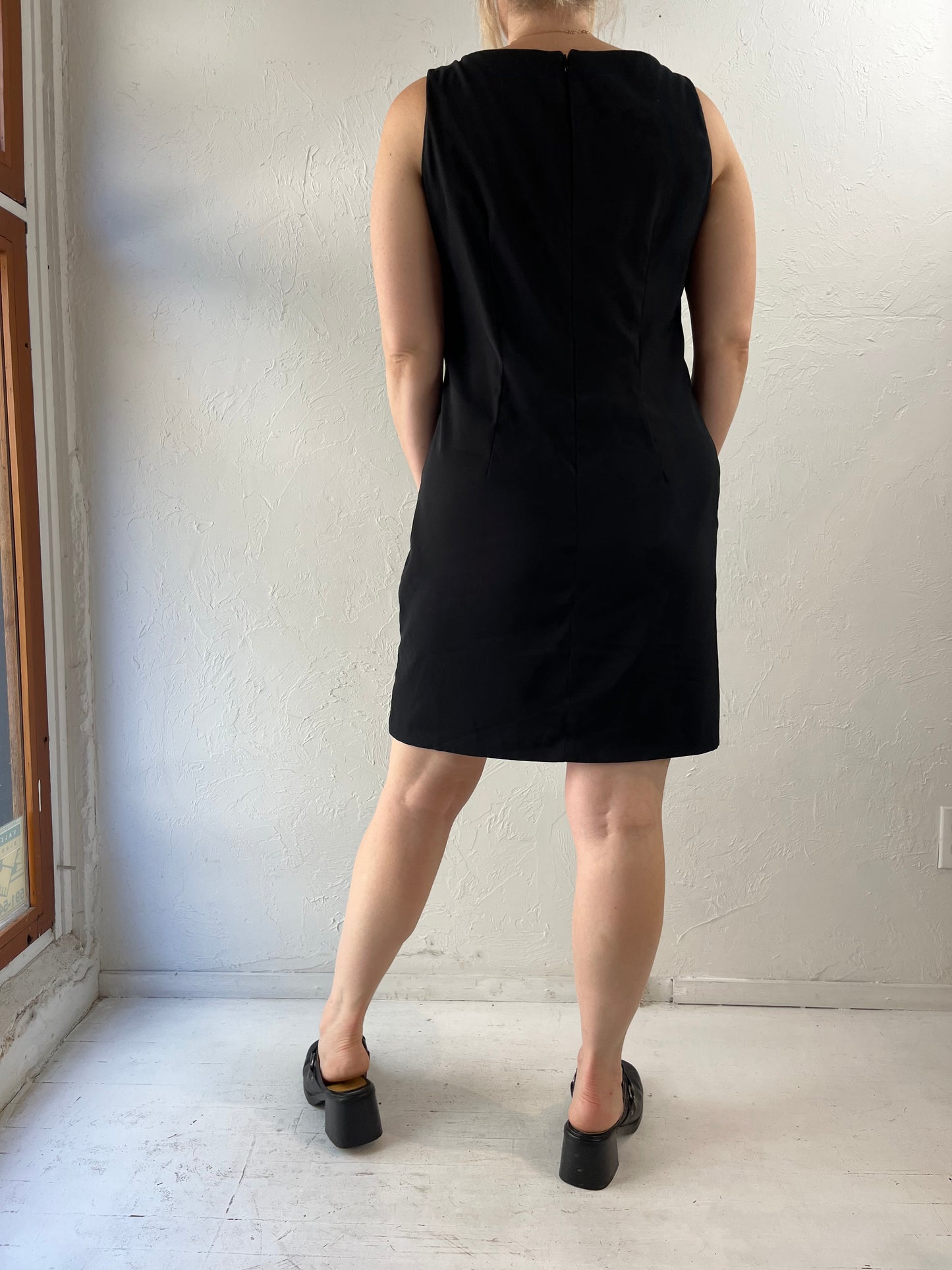 90s 'CDC' Black Color Block Sleeveless Mini Dress / Large