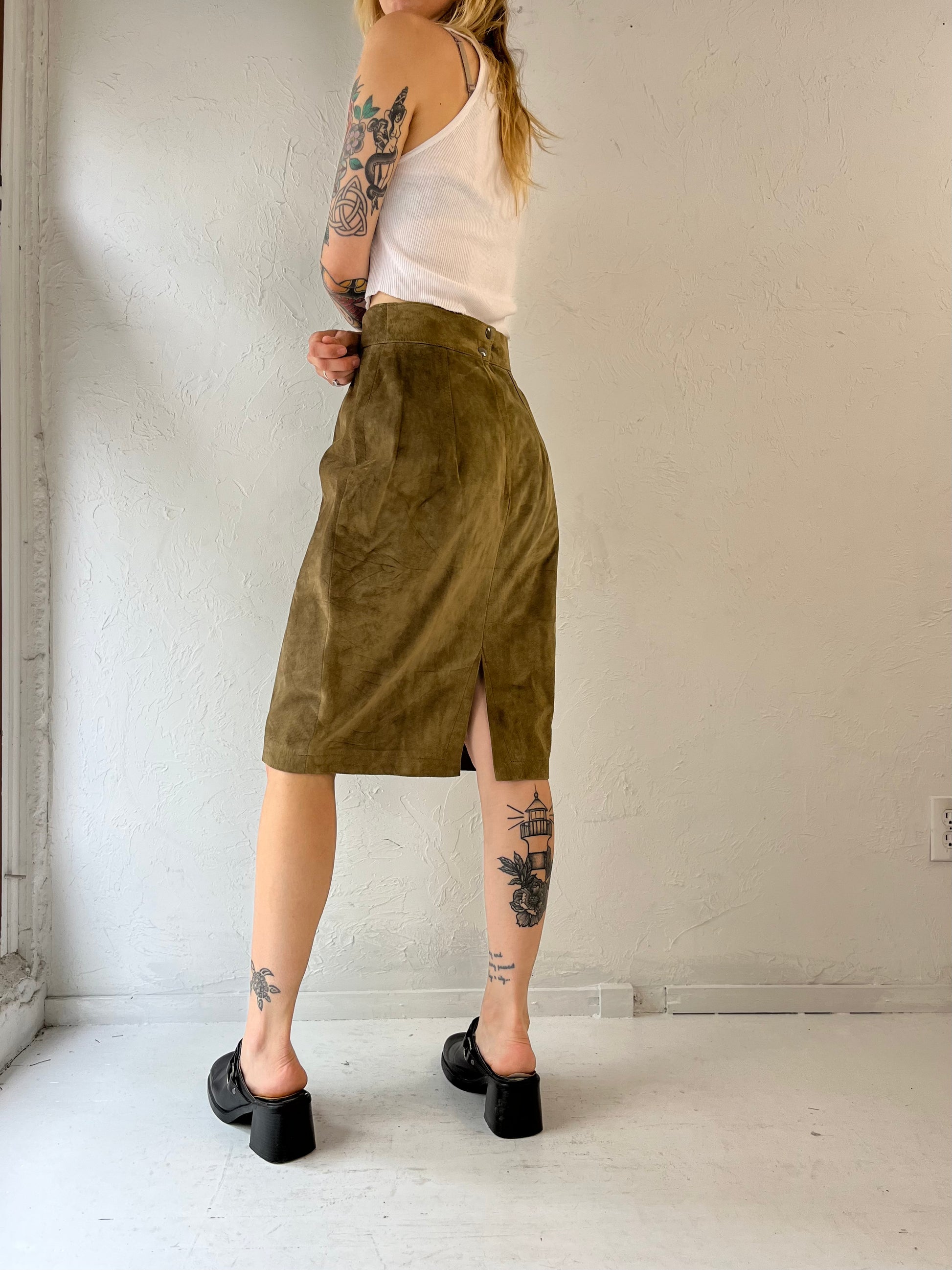 90s Danier Tan Suede Leather Pencil Skirt 26