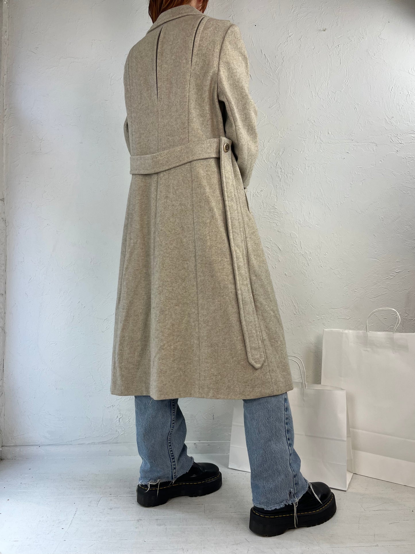 80s 'Alorna' Beige Wool Nylon Coat / Small