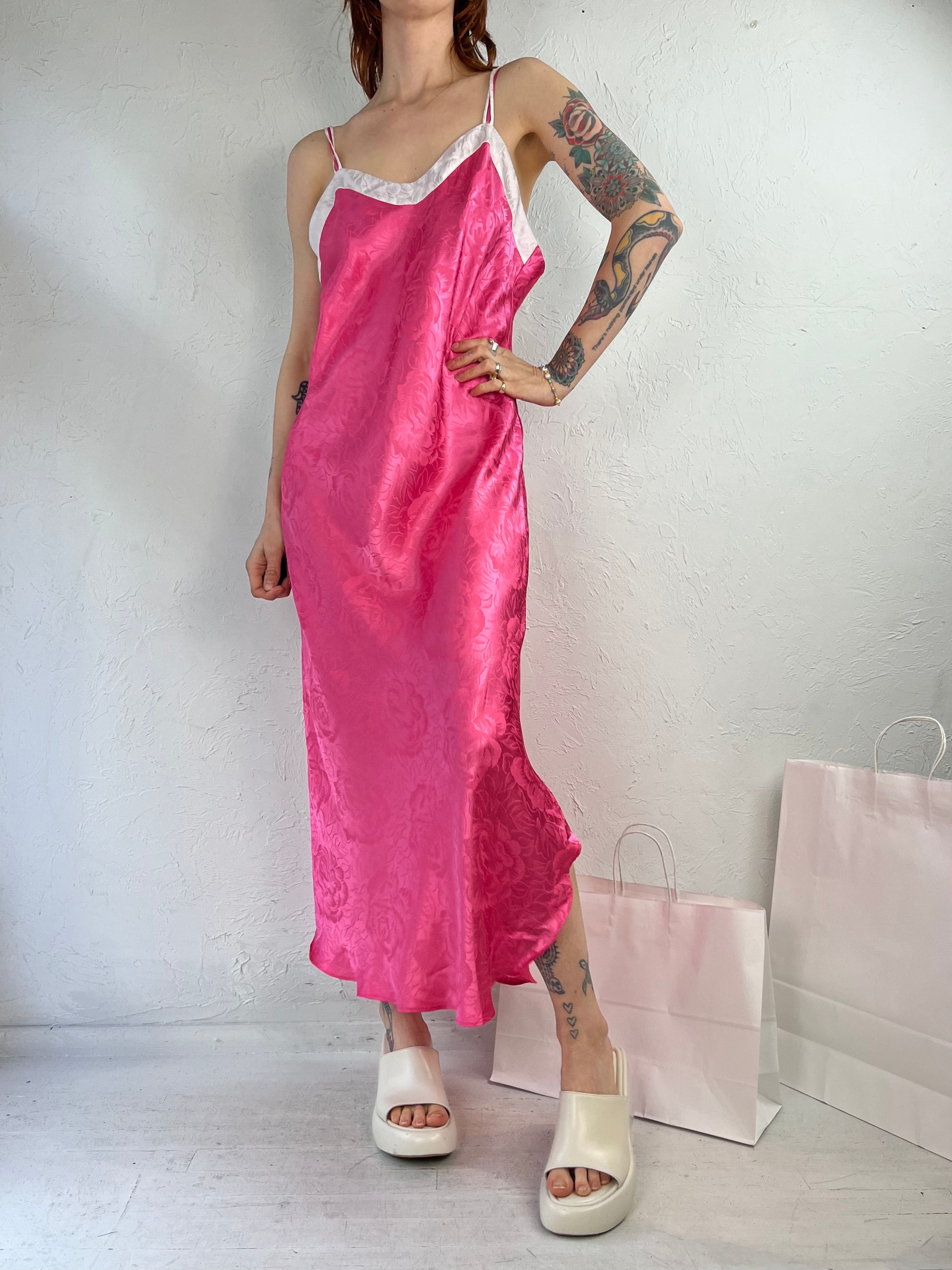 90s Vanity Fair Hot Pink Tank Slip Maxi Dress Medium