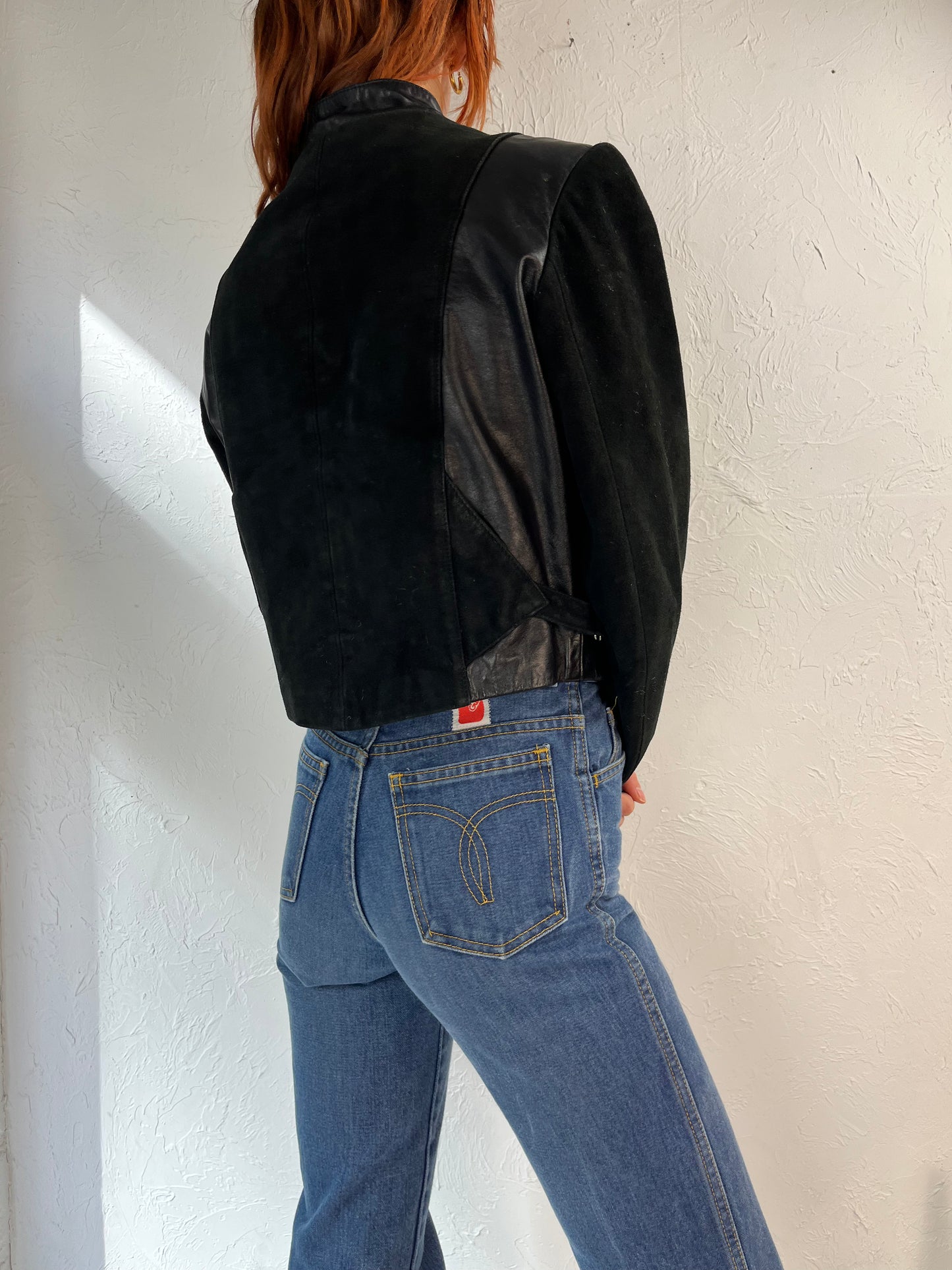 80s 'Wilson' Black Cropped Leather Moto Jacket / Small