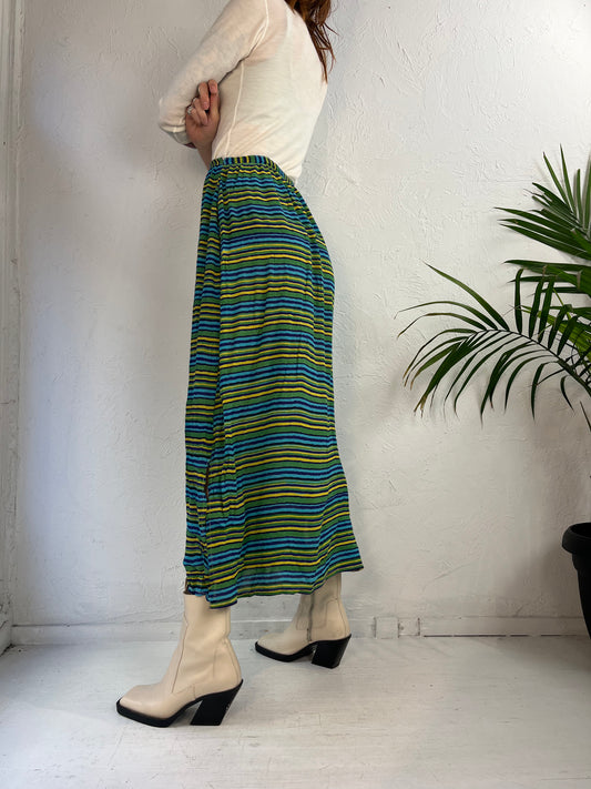 90s 'Rodeo' Green Striped Maxi Skirt / Small