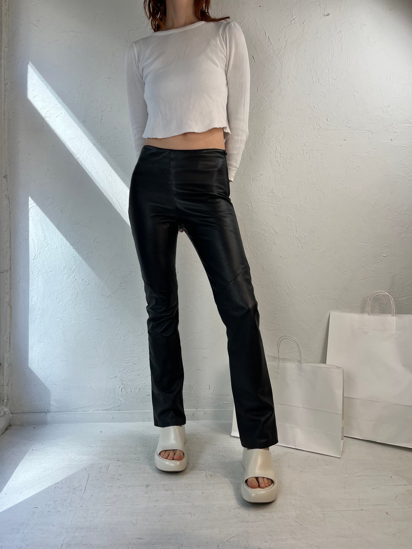 90s 'Danier' Black Leather Pants / Small