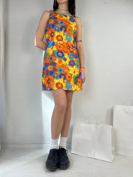Y2k 'All That Jazz' Floral Print Mini Dress / Medium