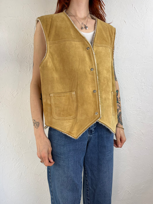 80s 90s 'Sears' Suede Leather Shearling Lined Vest / XL