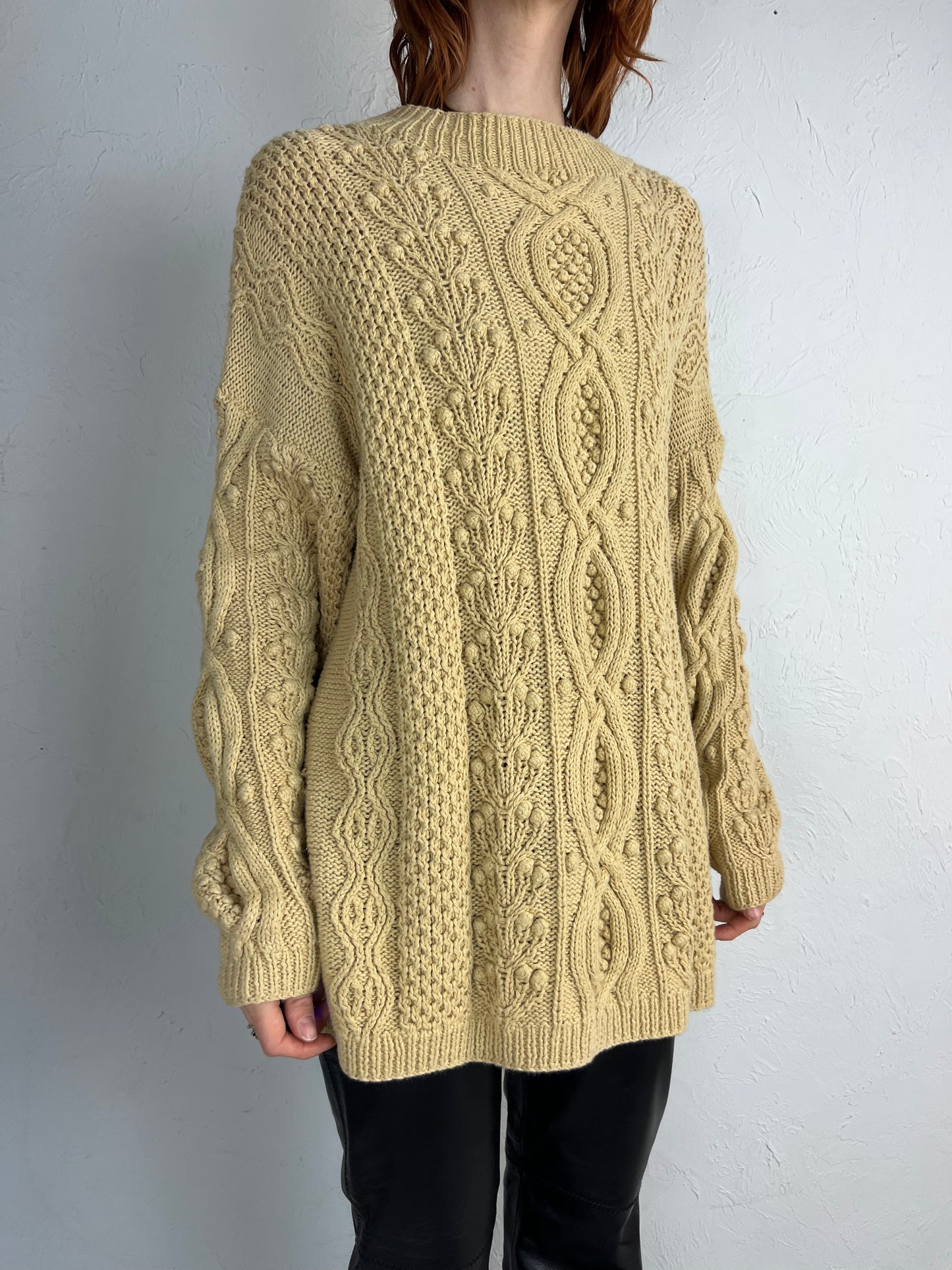 90s 'Express' Beige Cotton Ramie Oversized Knit Sweater / Small