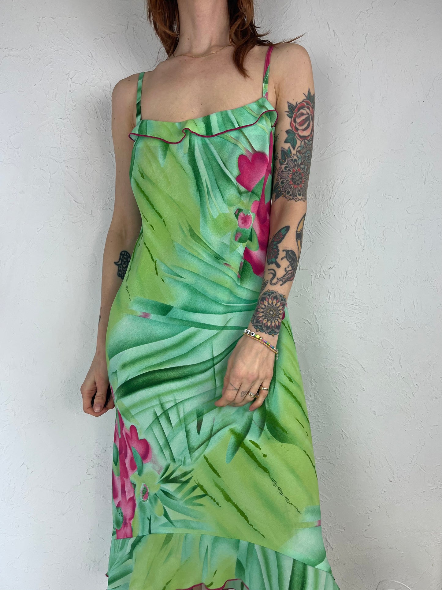 90s 'Jessica' Floral Print Sleeveless Dress / Small