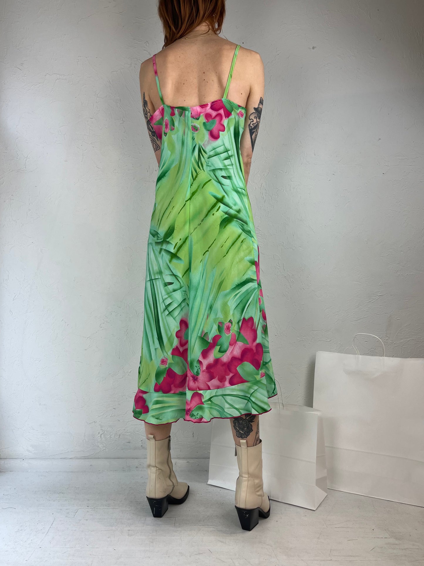 90s 'Jessica' Floral Print Sleeveless Dress / Small