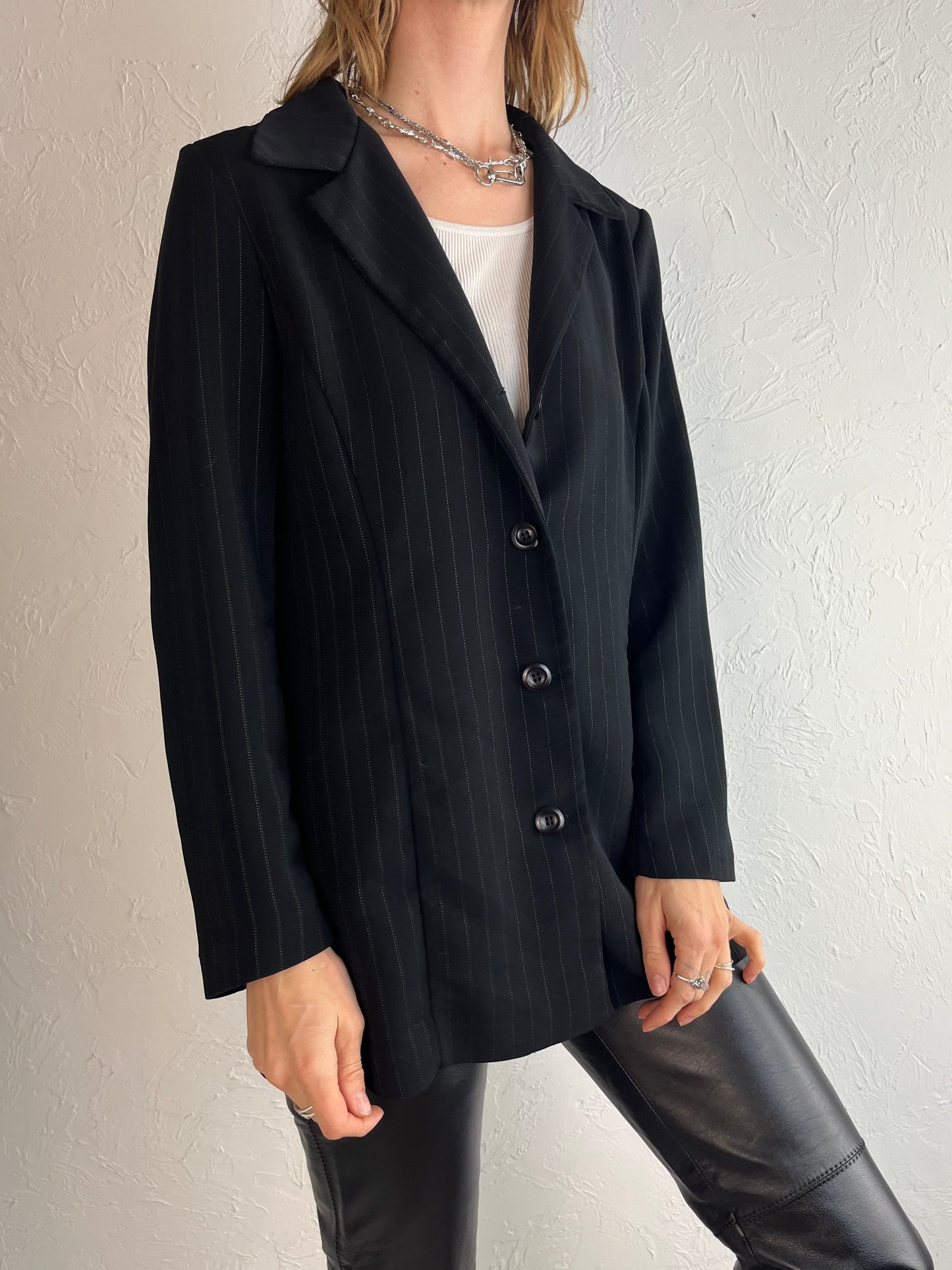 90s 'Jessica' Black Pinstripe Blazer Jacket / Medium