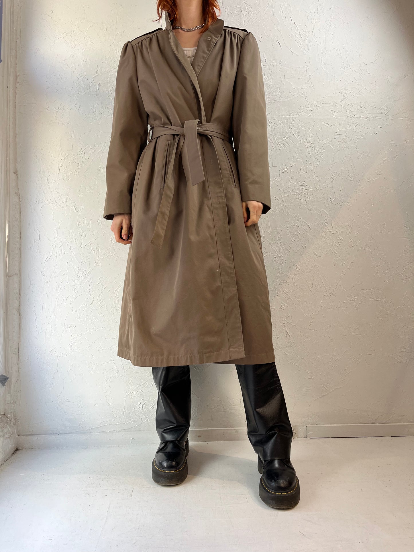 80s 90s 'London Towne' Faux Fur Lined Classic Trench Coat / Large