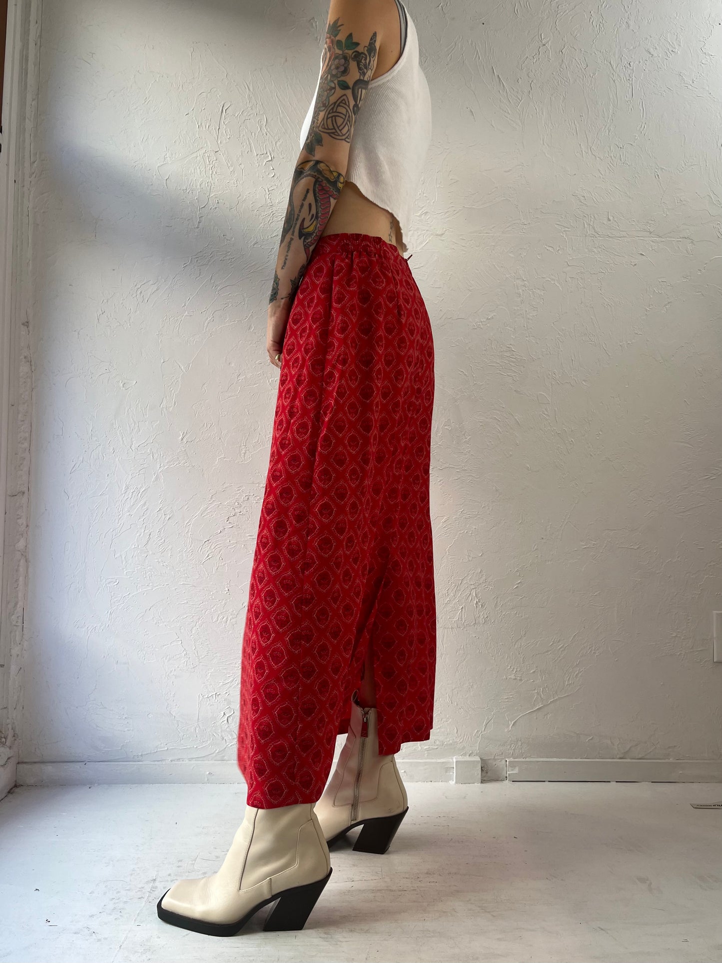 80s 'Sag Harbor' Red Midi Skirt / Medium