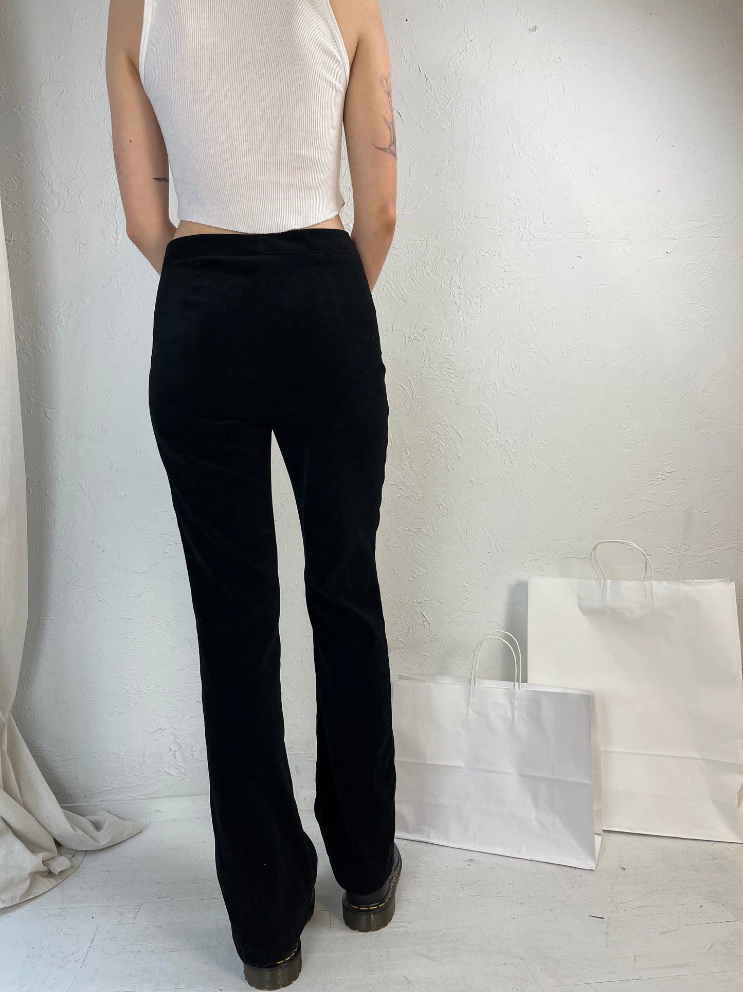 90s Black Micro Suede Flare Pants / 28"