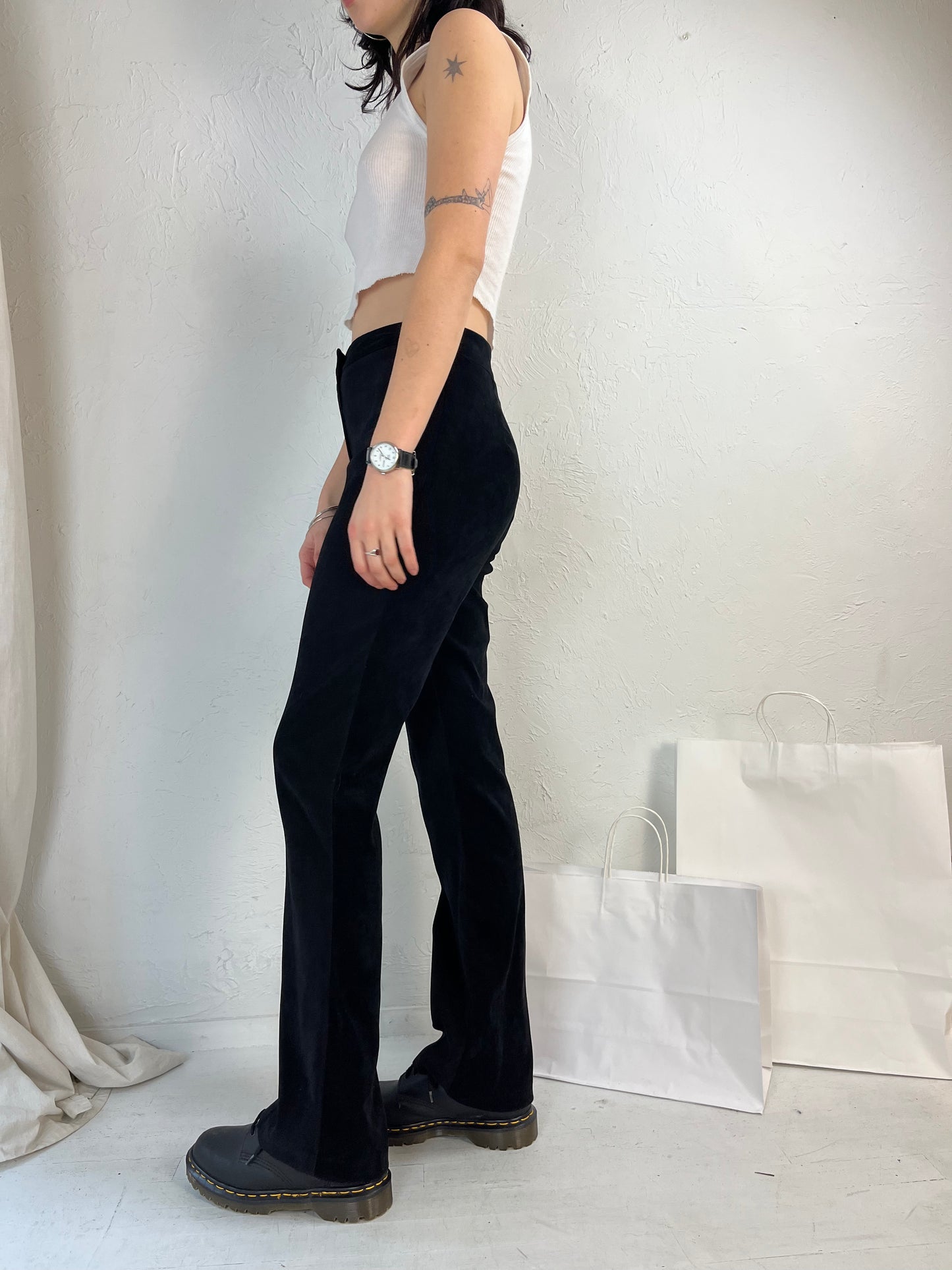 90s Black Micro Suede Flare Pants / 28"