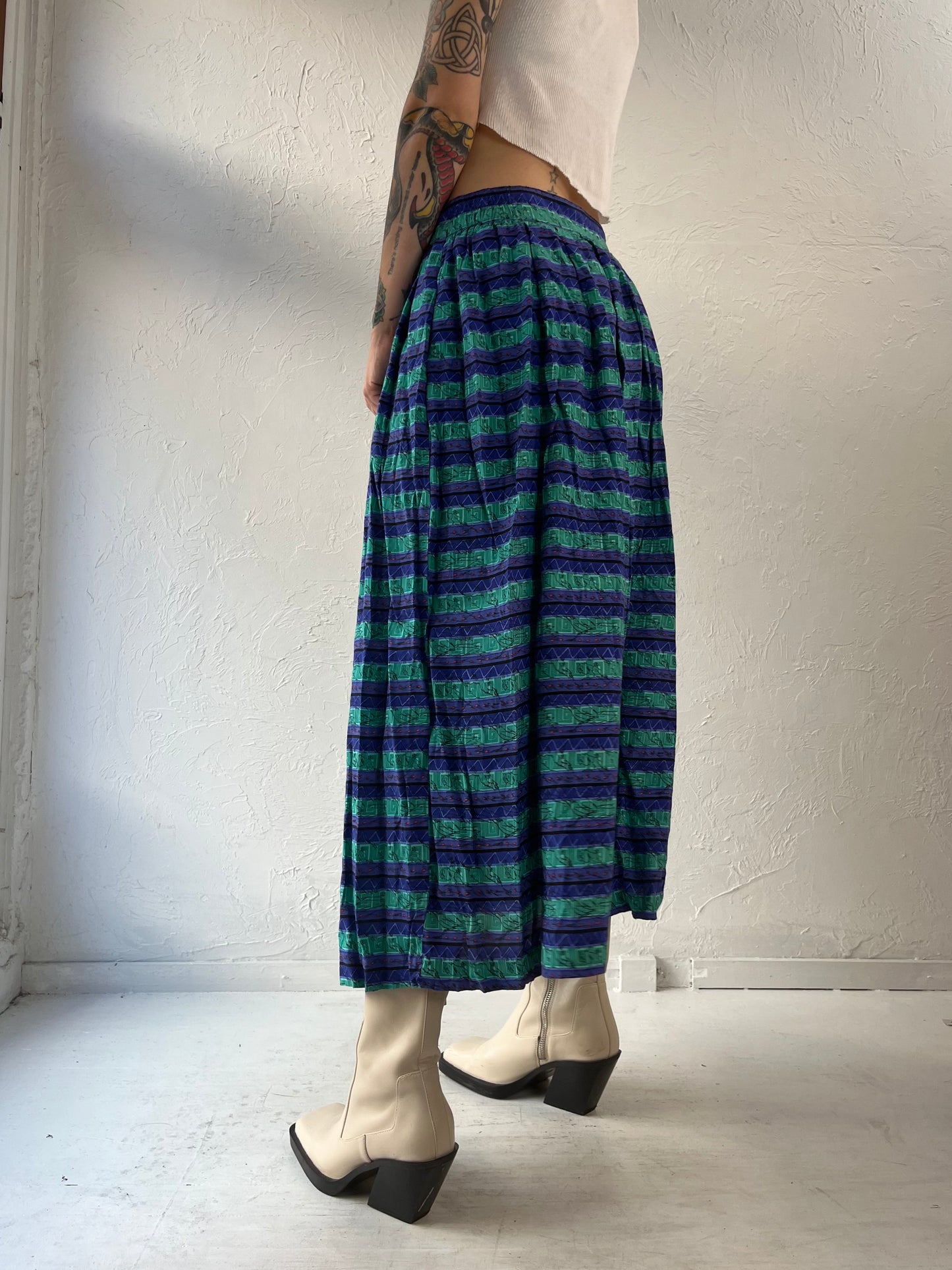 80s 'Braemar' Blue Rayon Midi Skirt / Medium