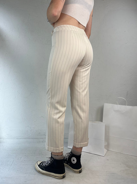 90s 'Jessica' Cream Pin Stripe Flare Pants / Medium