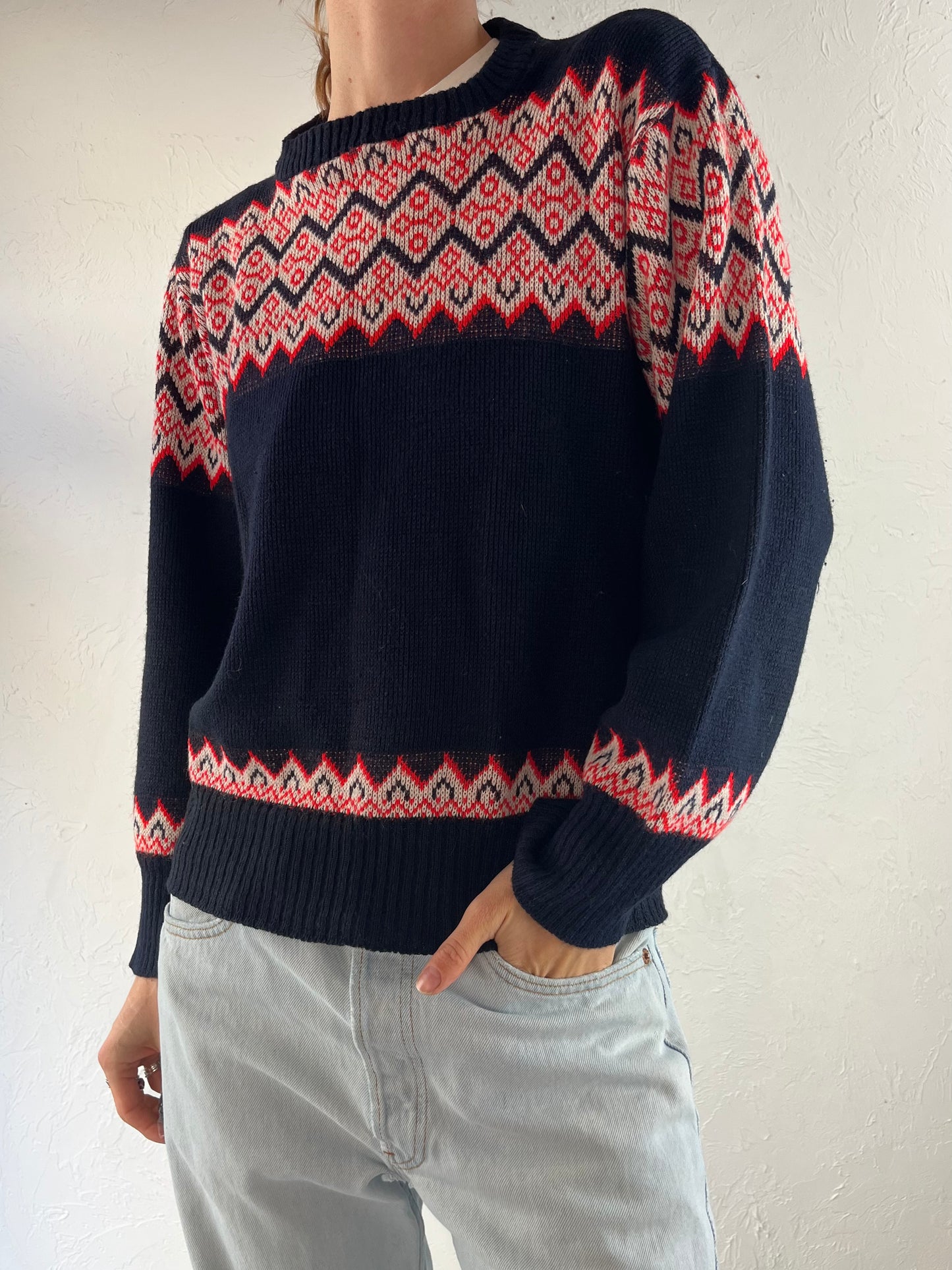 60s 70s 'Kingsway' Acrylic Ski Sweater / Small