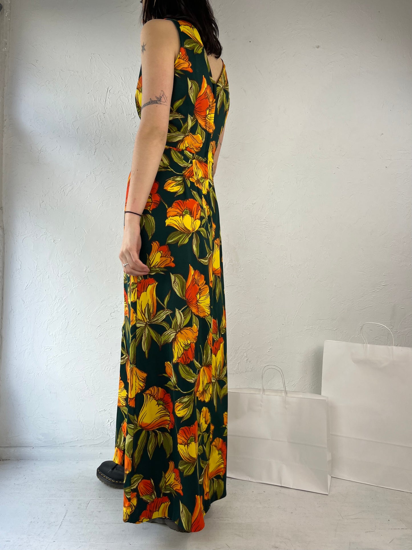 70s 'Gina Rinaldi' Floral Print Maxi Dress / Small