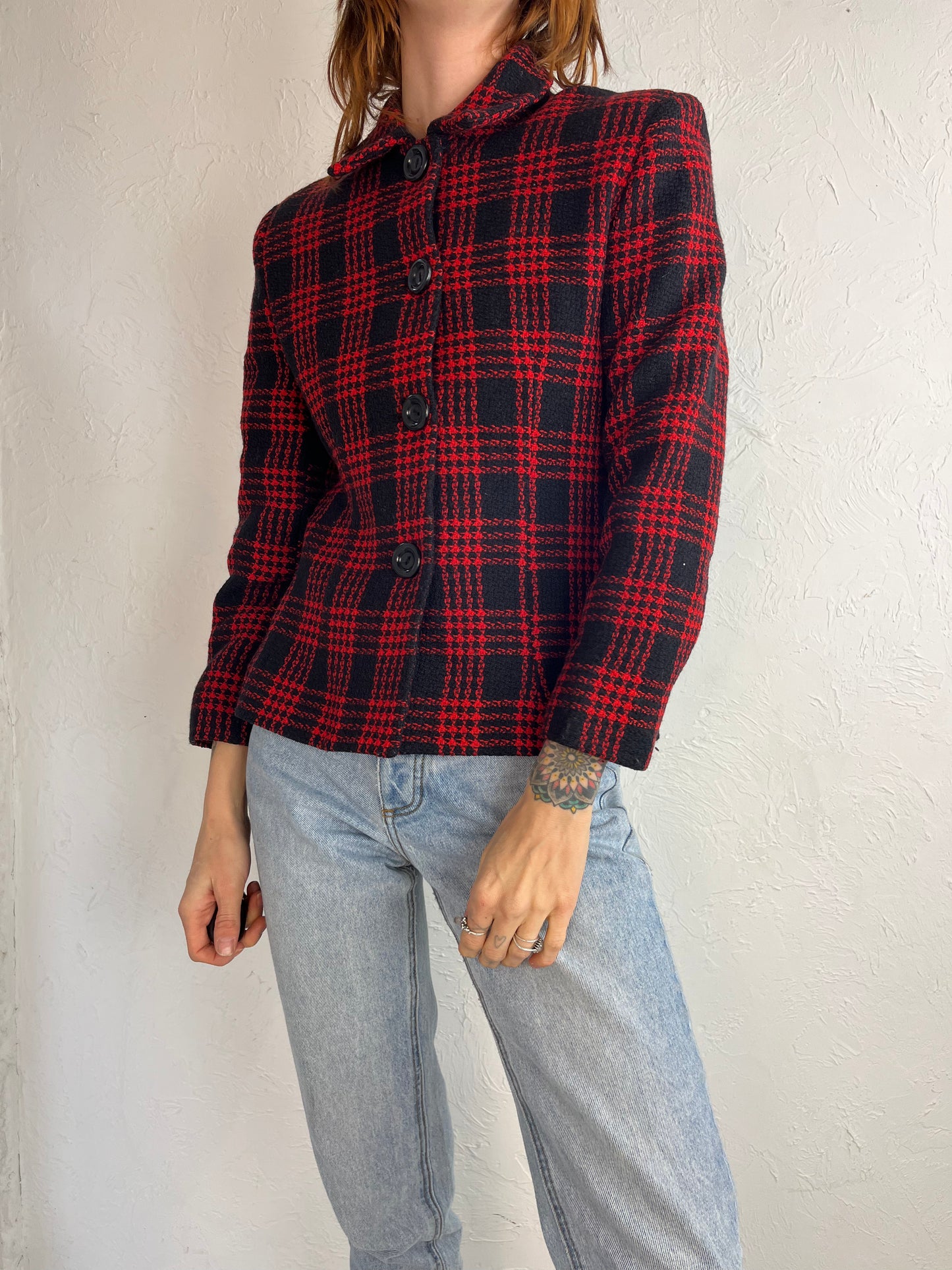 90s 'Louben' Red and Black Wool Jacket / 6