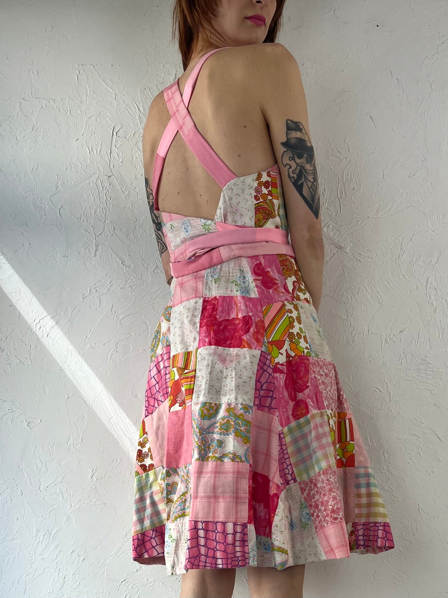 70s Pink Quilted Wrap Dress / Small