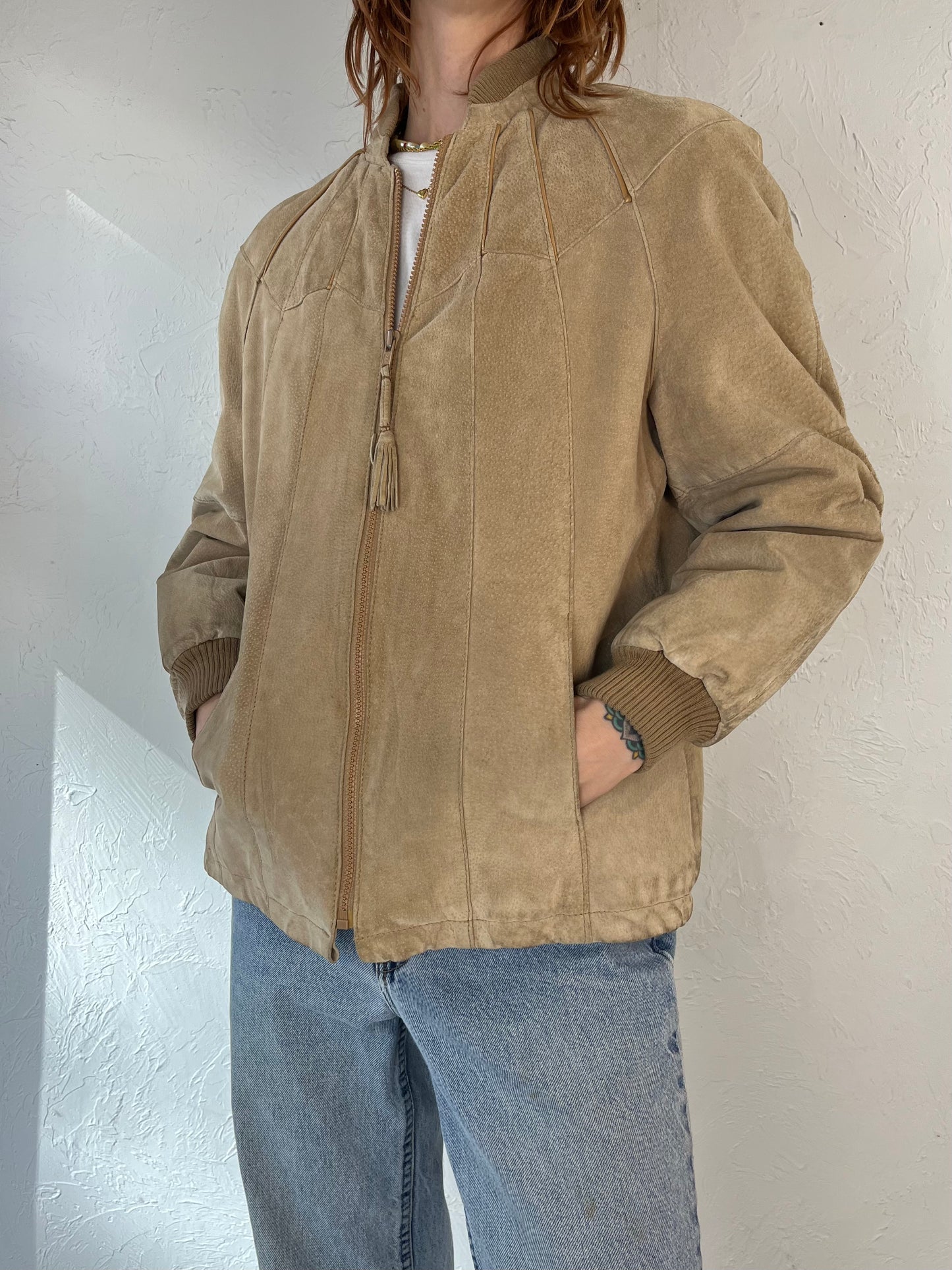 80s 'Karizma' Beige Suede Leather Jacket / Medium