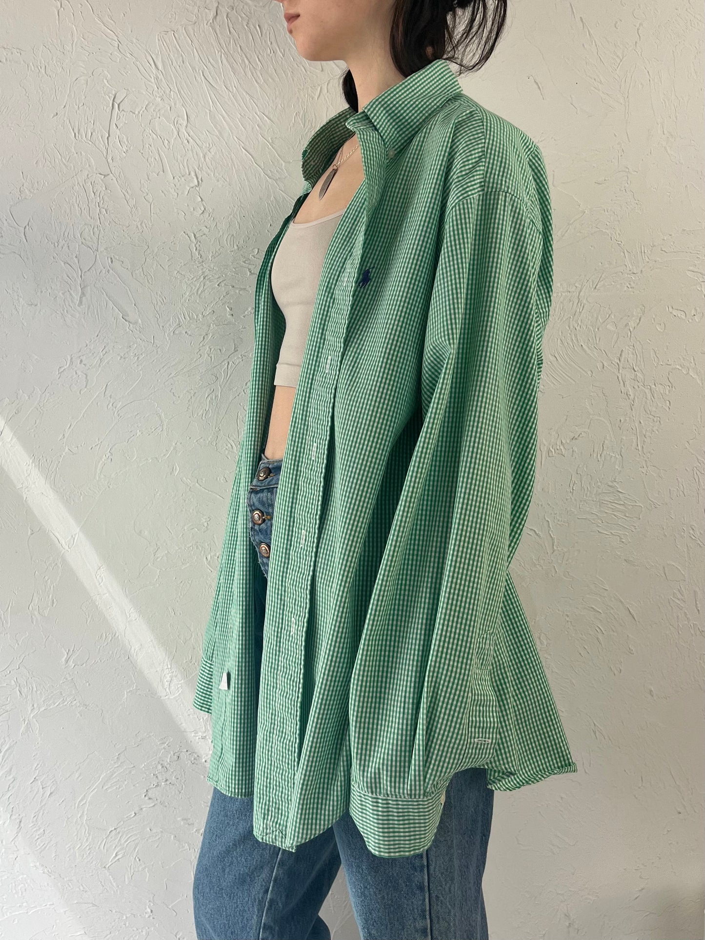 Y2K 'Ralph Lauren' Green Gingham Shirt / Large