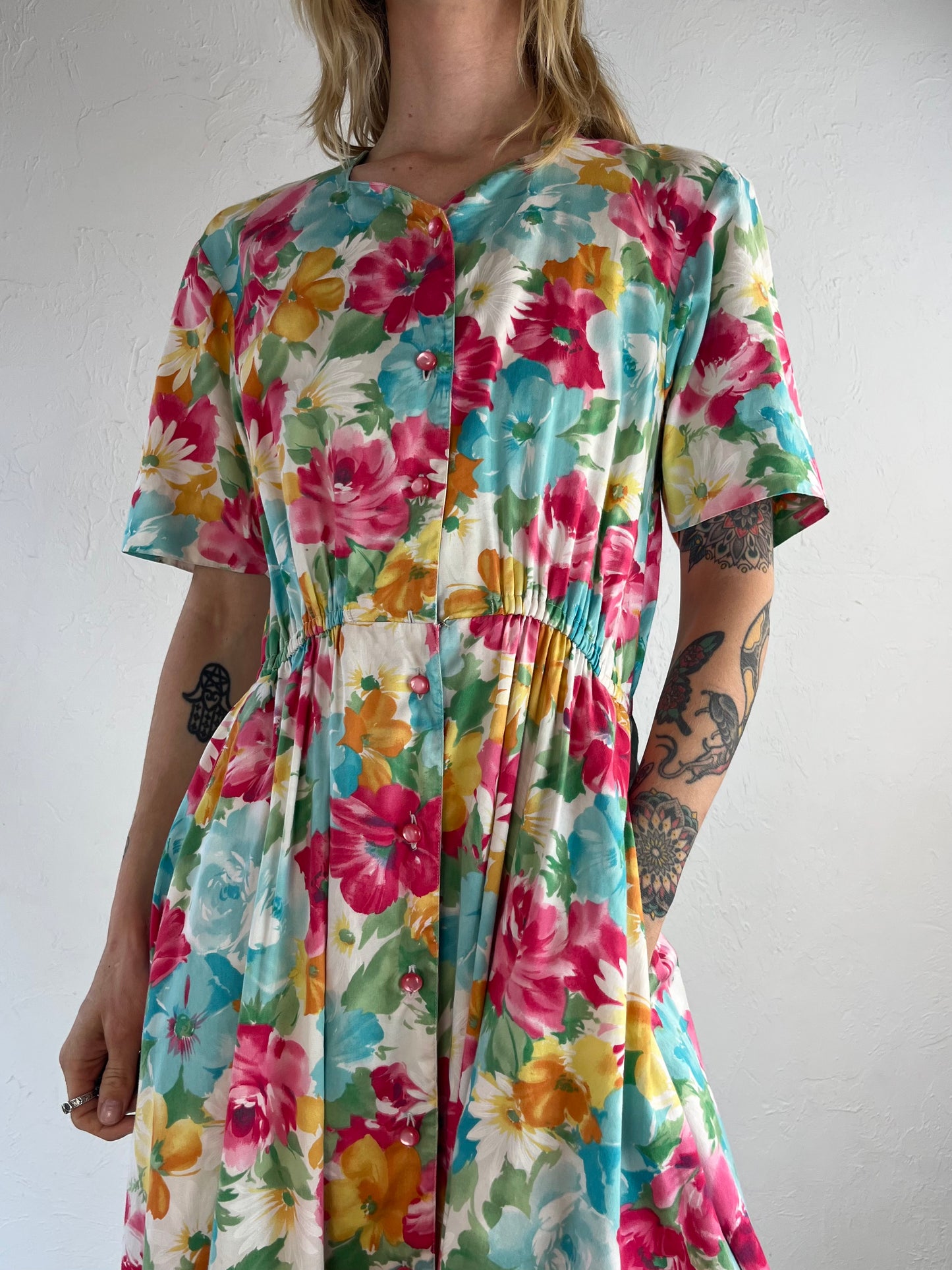Vintage Floral Print A line Dress / Medium