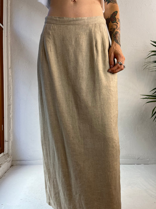 90s 'Divine Sarah' Beige Rayon Maxi Skirt / Medium Large