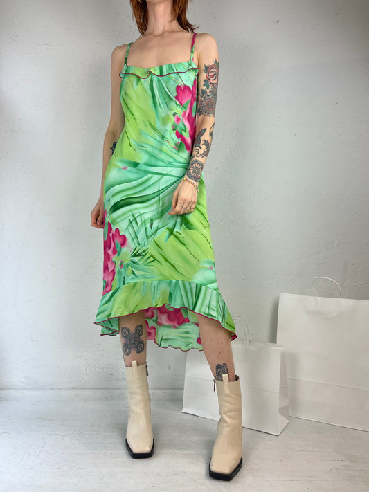 90s 'Jessica' Floral Print Sleeveless Dress / Small