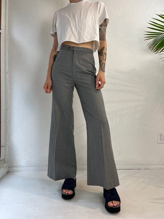 80s Gray Pinstripe Wide Leg Trousers / Small