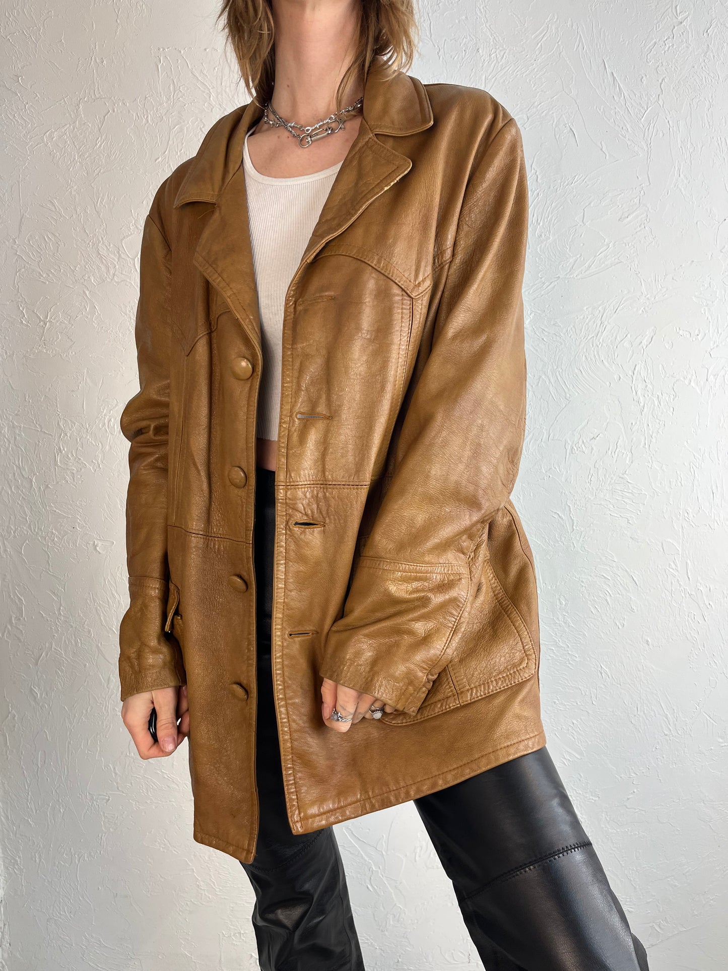 80s 'Symax' Brown Leather Jacket / Medium
