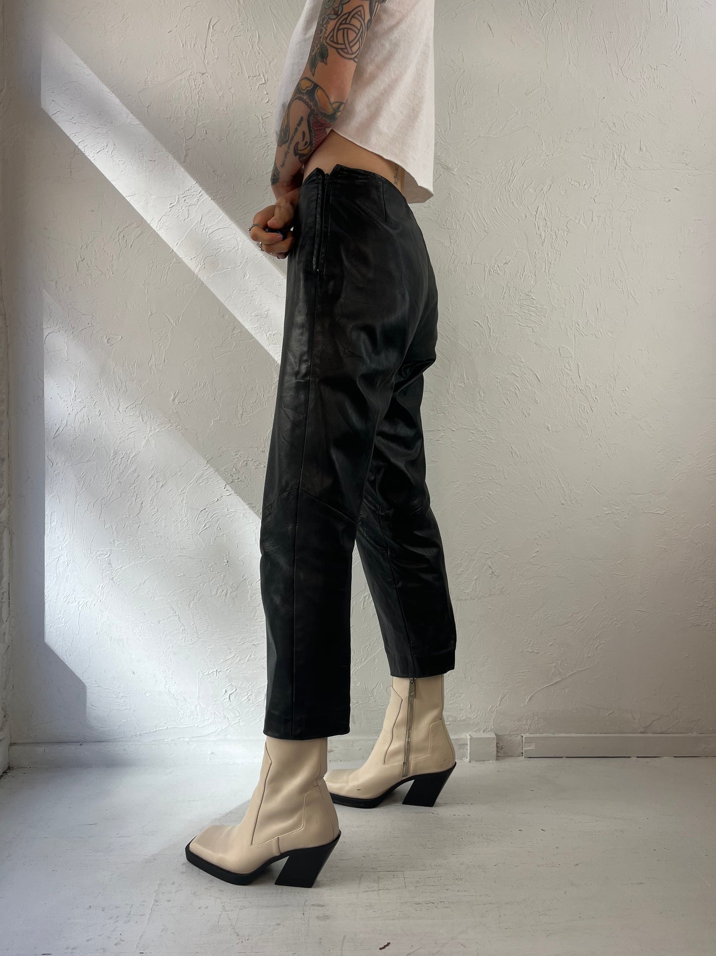 90s 'Danier' Black Leather Pants / 4
