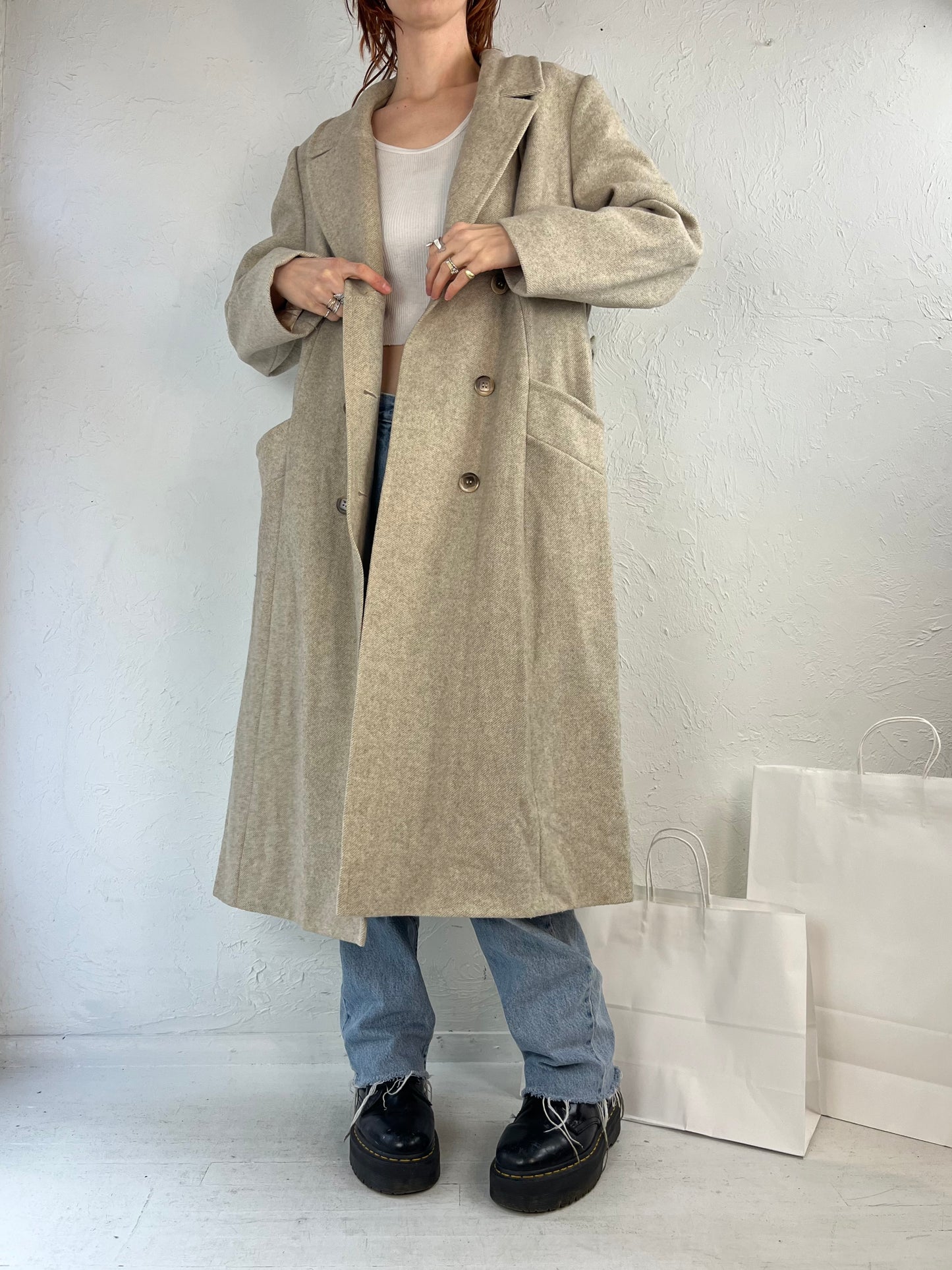 80s 'Alorna' Beige Wool Nylon Coat / Small