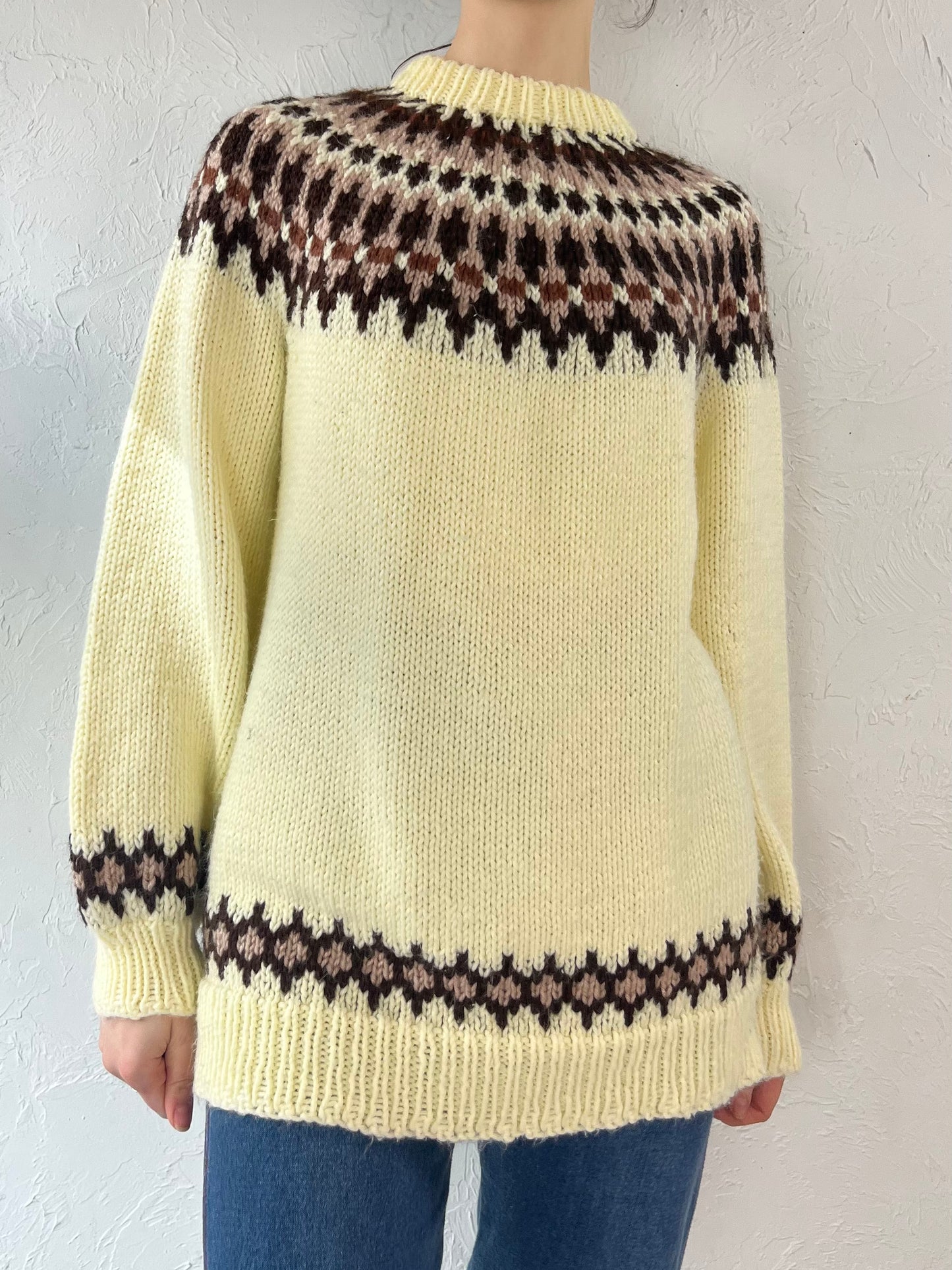 90s Hand Knit Acrylic Fair Isle Ski Sweater / Medium