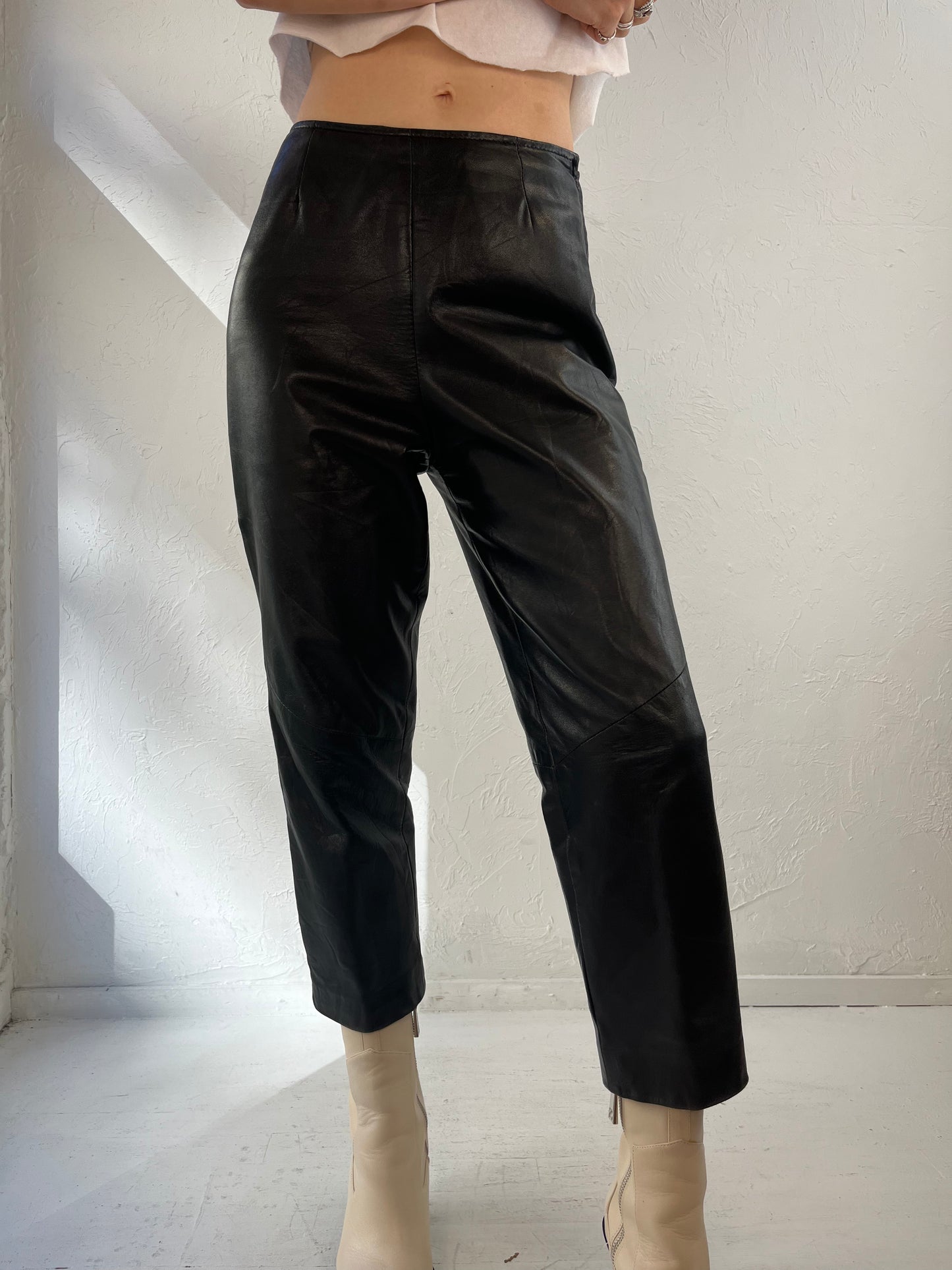 90s 'Danier' Black Leather Pants / 4