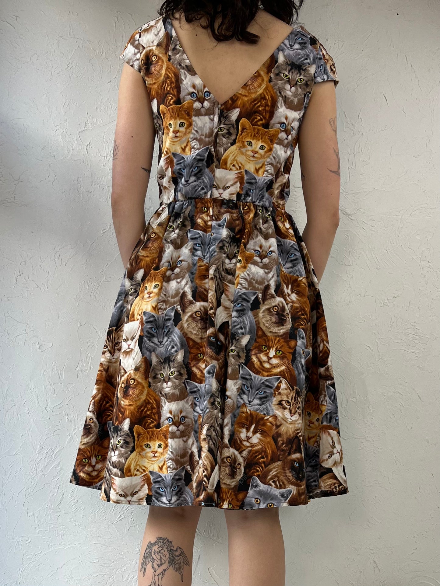 Y2K 'Retrolicious' Retro Cotton Cat Print Dress / Small