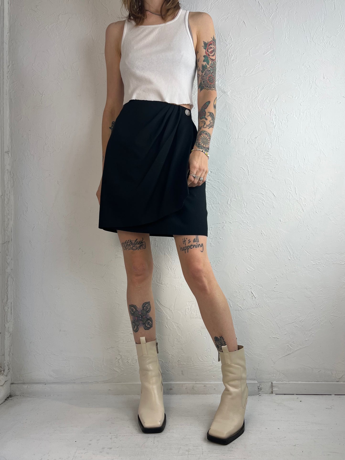 90s 'Collection' Black Mini Wrap Skirt / Small