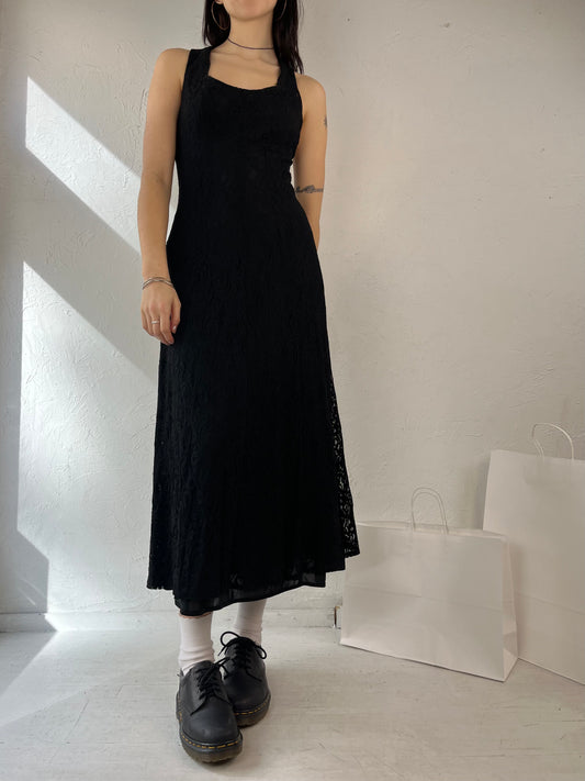 90s 'All That Jazz' Black Lace Evening Dress / Medium