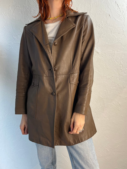 70s 80s 'Marquis' Brown Leather Half Trench Jacket / Medium