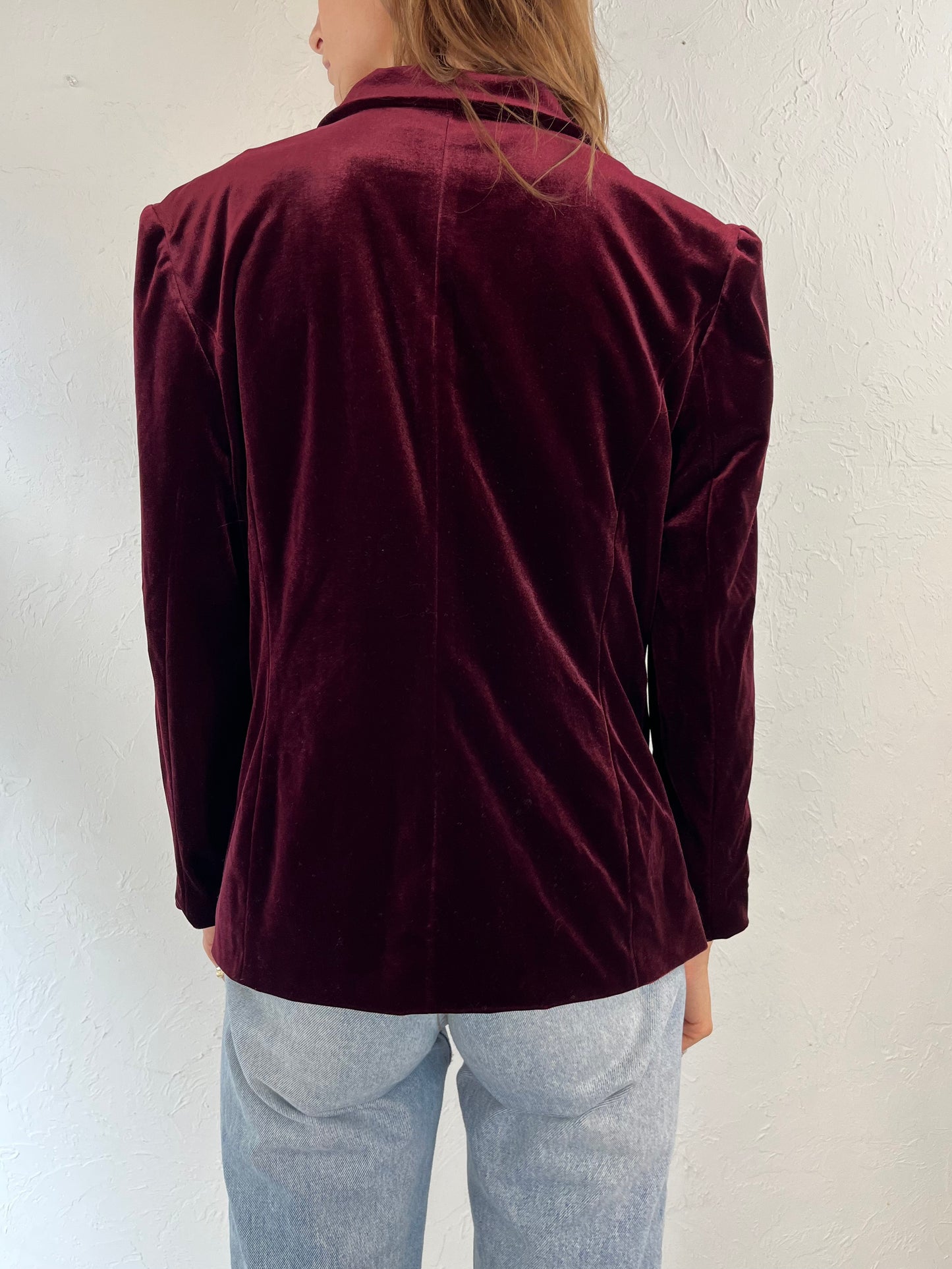 90s 'Mirumer' Red Velvet Blazer Jacket / Medium