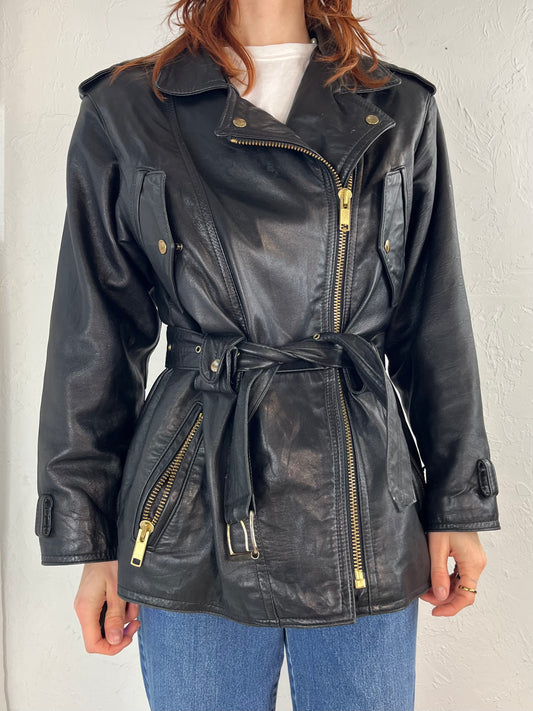 90s 'Oscar Leopold' Leather Moto Jacket / Large