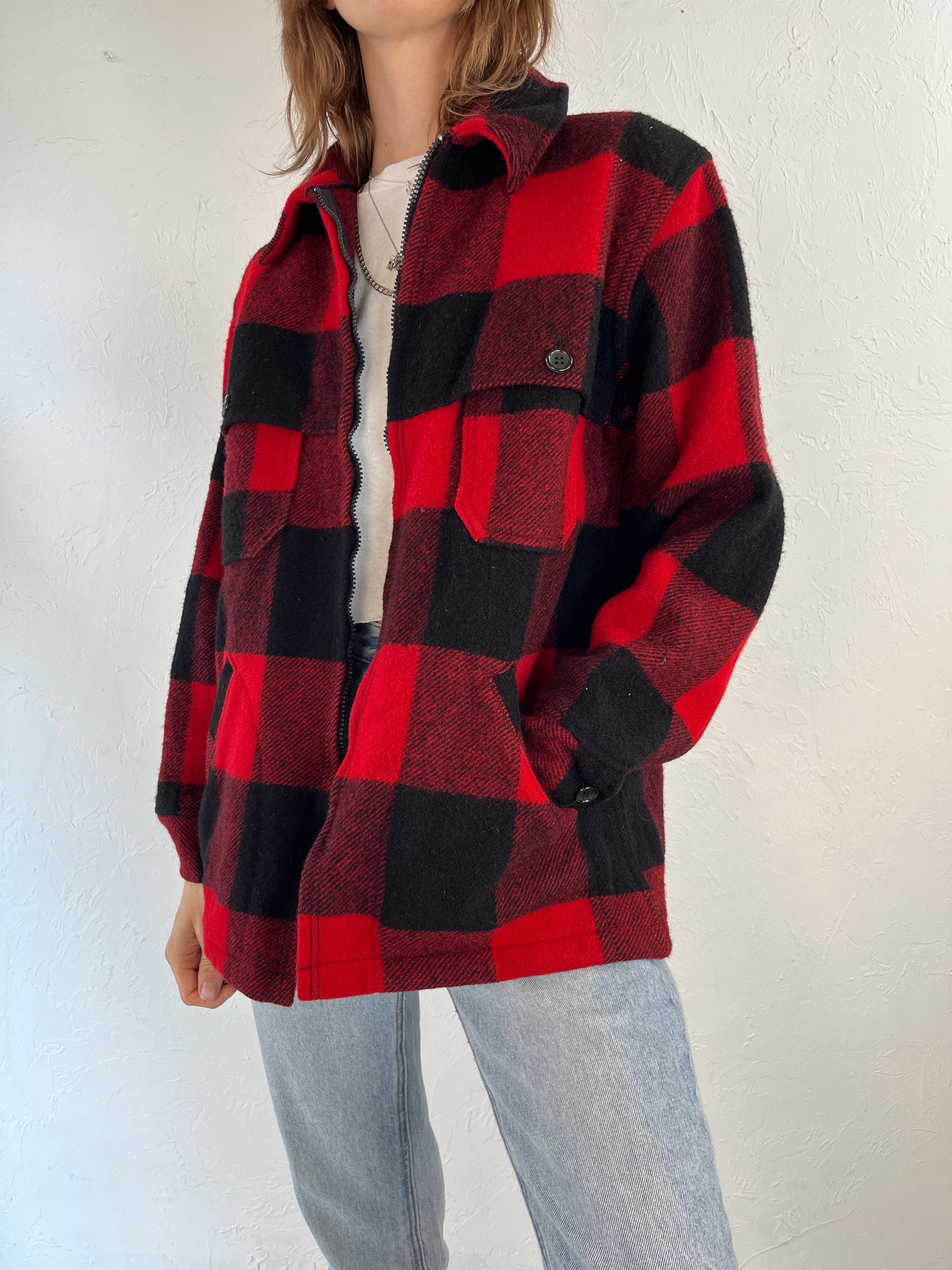 90s 'Woolrich' Red Plaid Wool Nylon Jacket / Small - Medium 90s 'Woolrich' Red Plaid Wool Nylon Jacket / Small - Medium